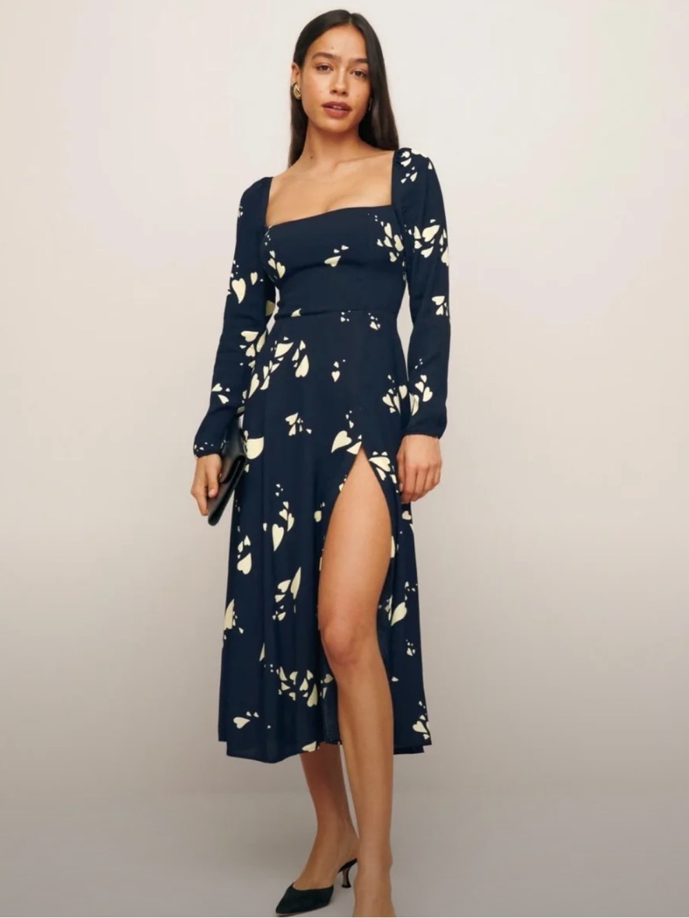 Reformation Sigmund Dress in Navy Hearts - Size 6